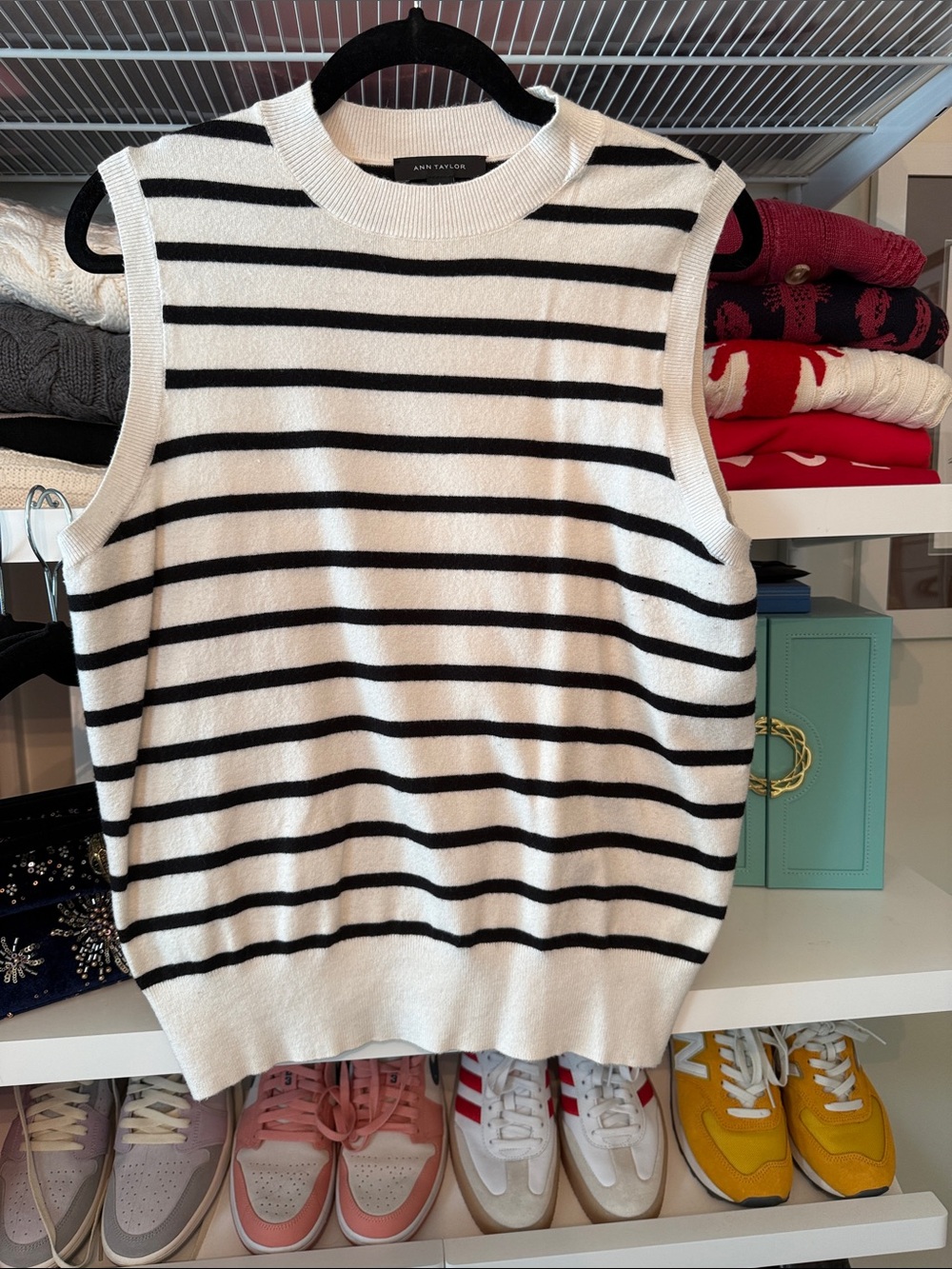 Ann Taylor Cream and Black Striped Knit Top